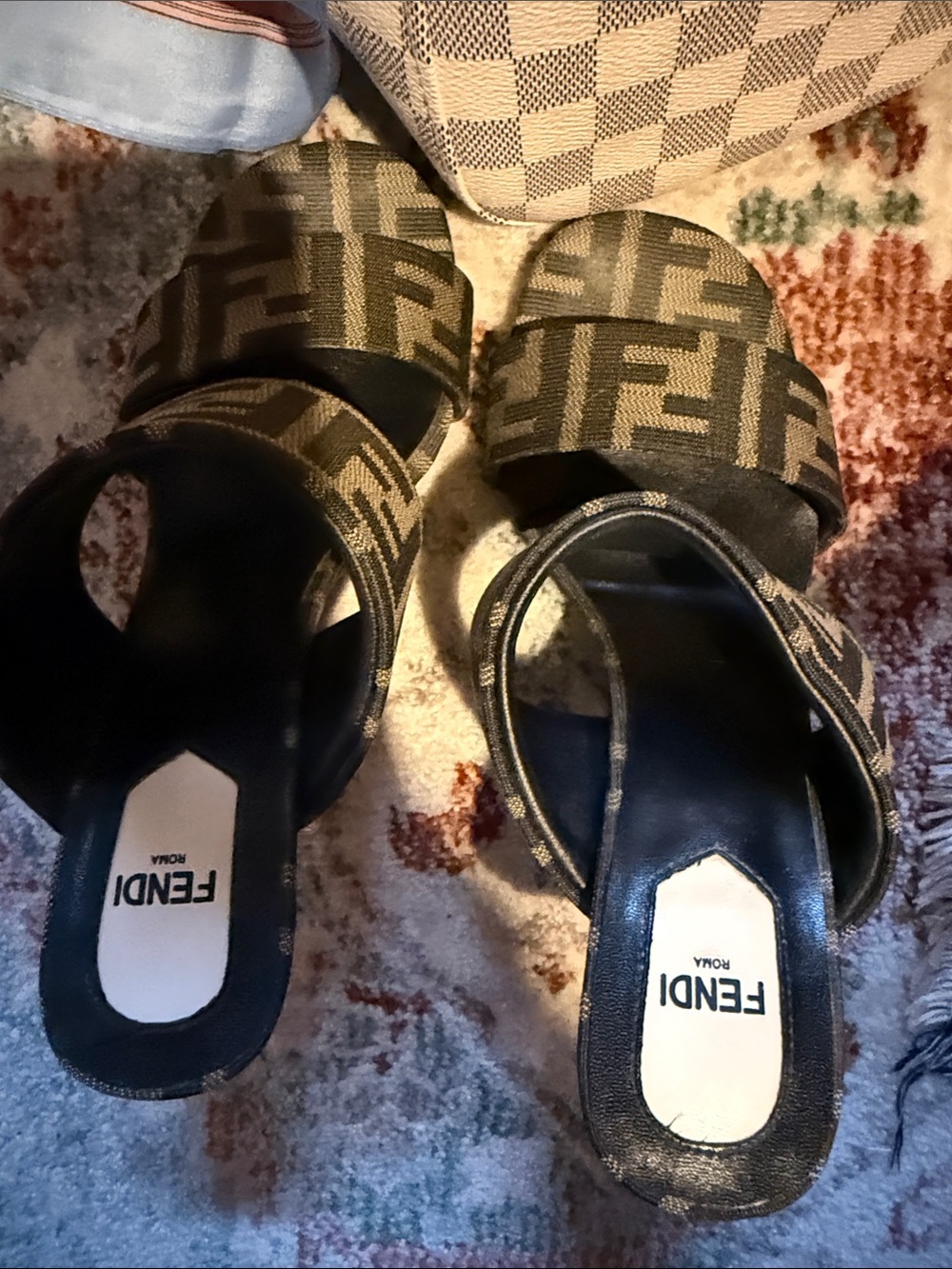 Fendi Brown & Black FF Logo Slide Mules - Picture 3 of 5
